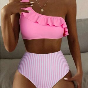 2 Pc one shoulder pink bathing suit size 12 / XL